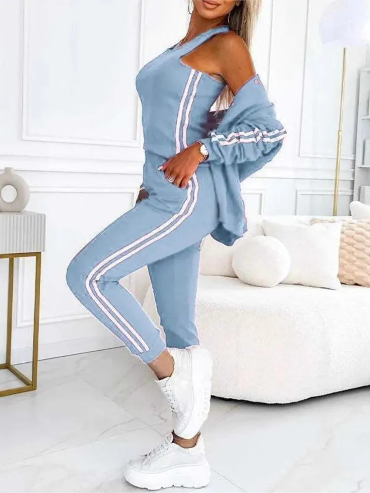 Ensemble 3 pièces automne veste boutonnée débardeur pantalon