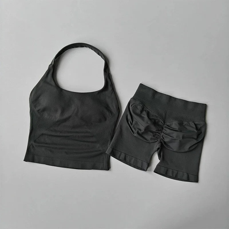 Ensemble sport dos-nu scrunch taille haute