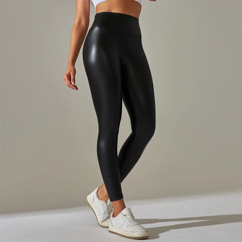 Legging effet cuir taille haute