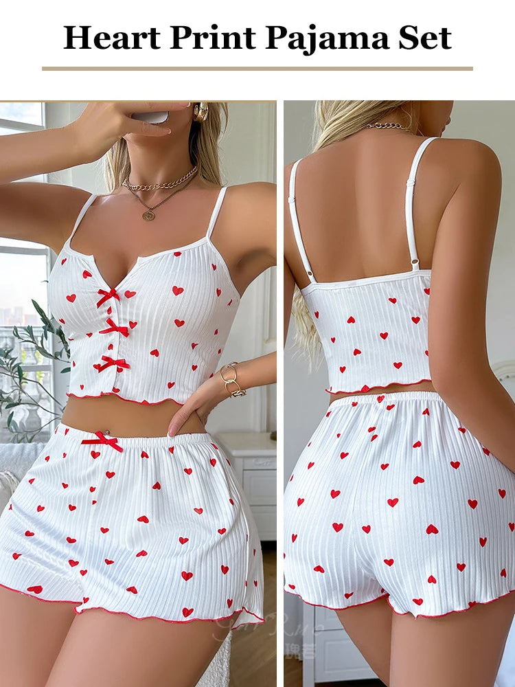 Ensemble pyjama cœurs dentelle