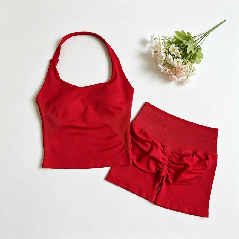 Ensemble sport dos-nu scrunch taille haute