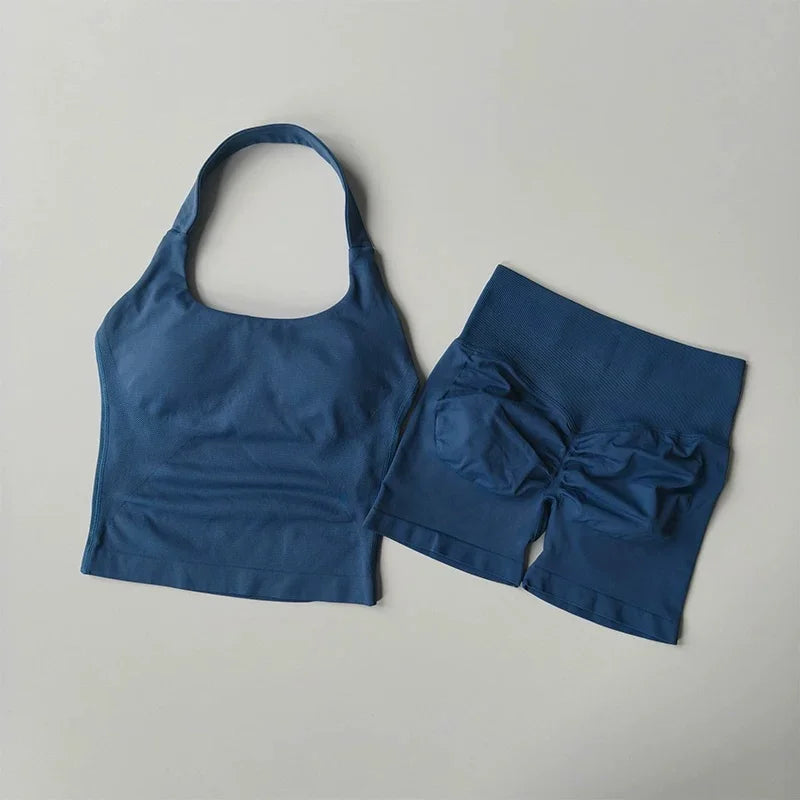 Ensemble sport dos-nu scrunch taille haute