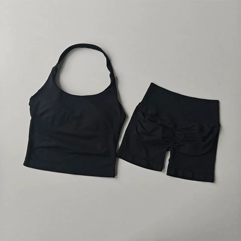 Ensemble sport dos-nu scrunch taille haute