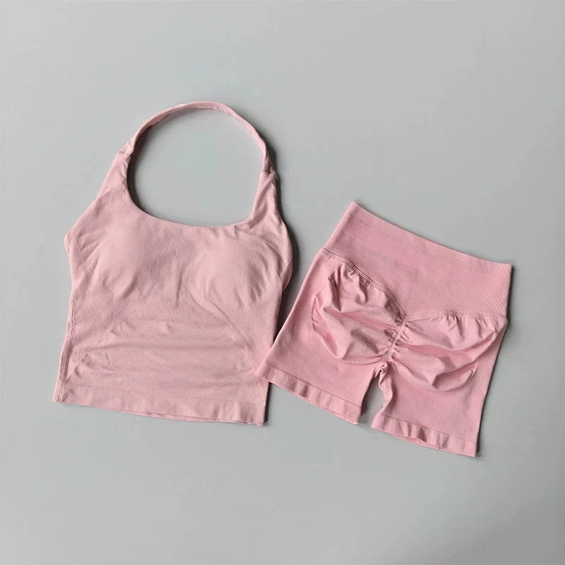Ensemble sport dos-nu scrunch taille haute