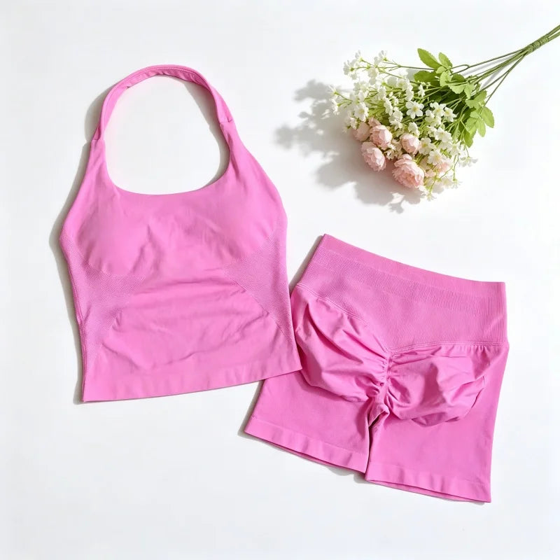 Ensemble sport dos-nu scrunch taille haute