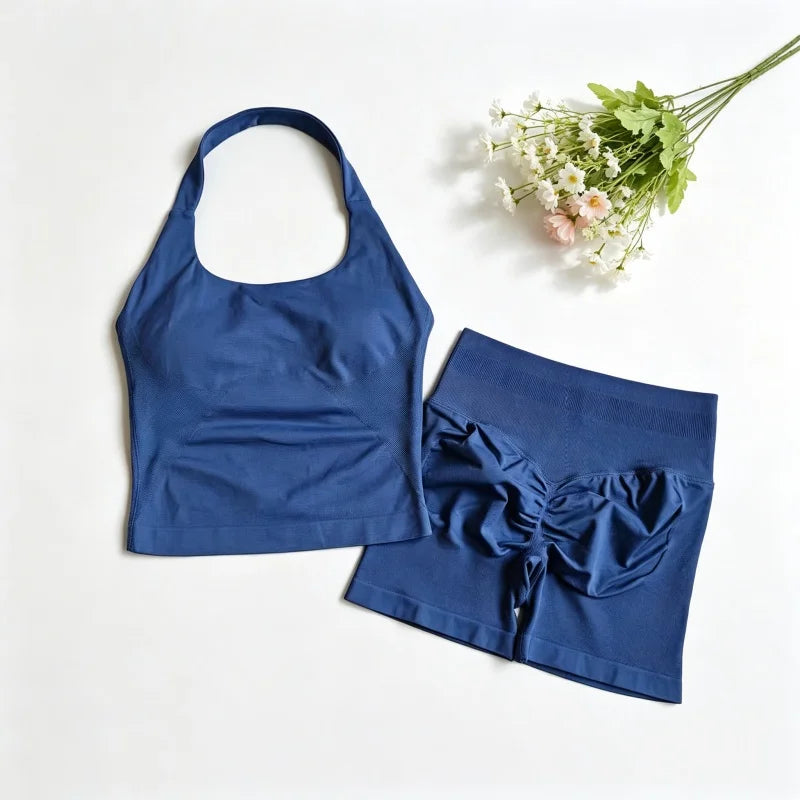 Ensemble sport dos-nu scrunch taille haute