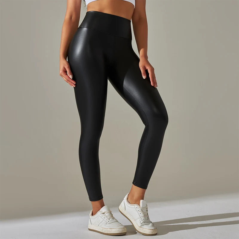 Legging effet cuir taille haute