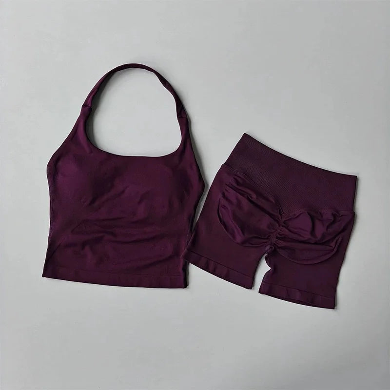Ensemble sport dos-nu scrunch taille haute