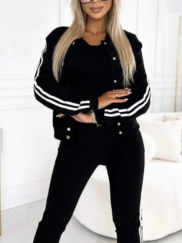 Ensemble 3 pièces automne veste boutonnée débardeur pantalon