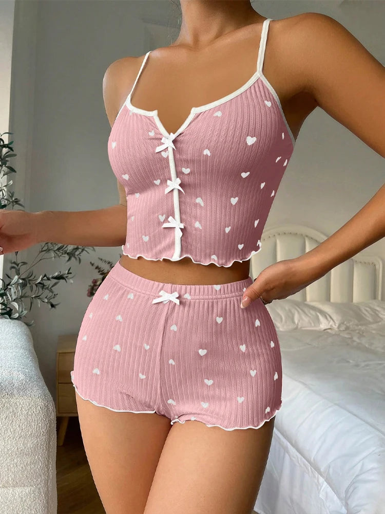 Ensemble pyjama cœurs dentelle