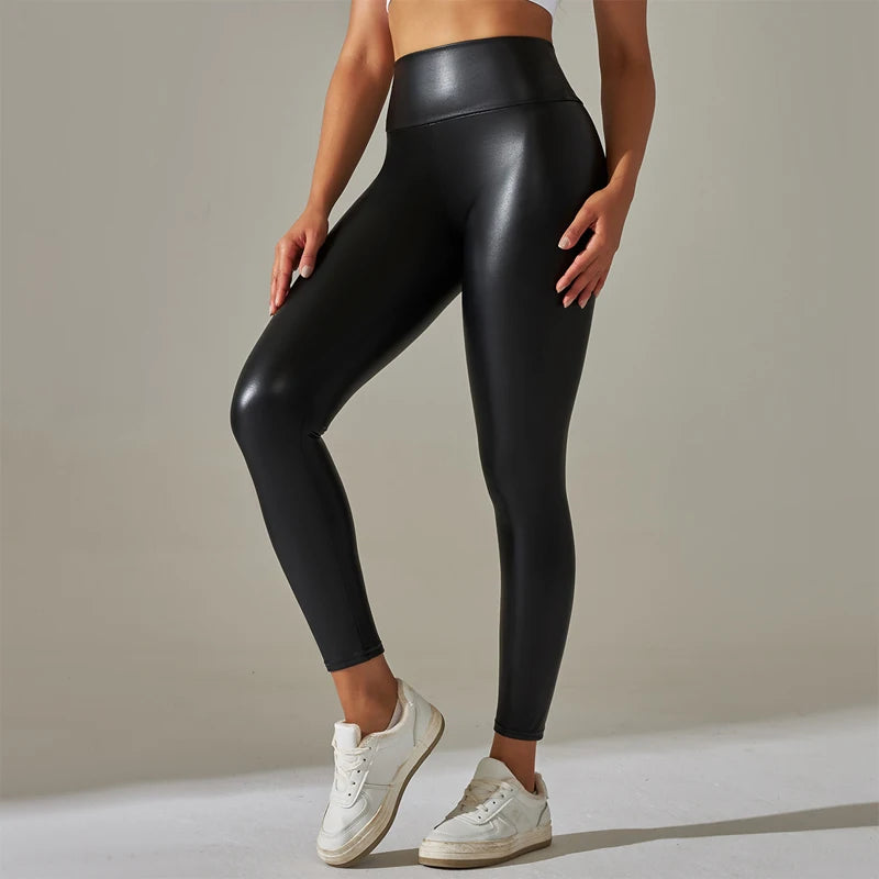 Legging effet cuir taille haute