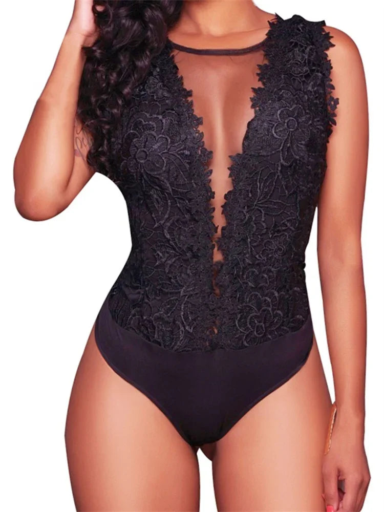 Combinaison dentelle fleurie col V