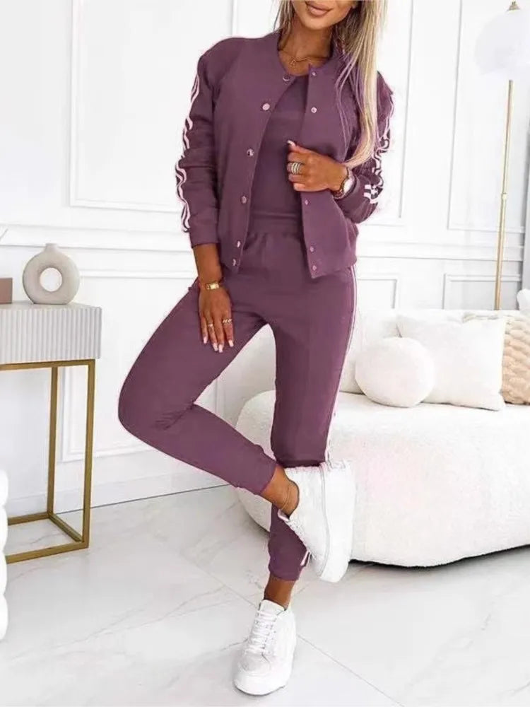 Ensemble 3 pièces automne veste boutonnée débardeur pantalon