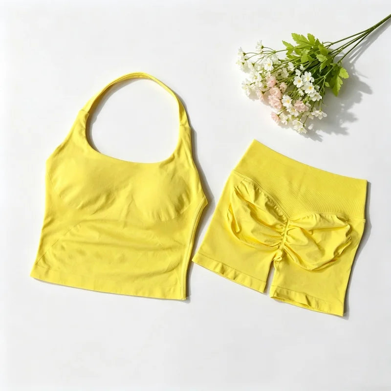 Ensemble sport dos-nu scrunch taille haute