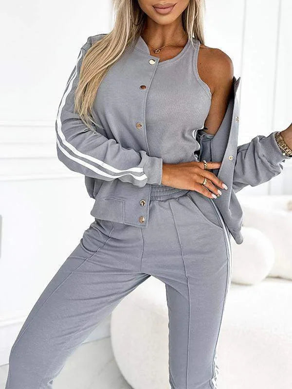 Ensemble 3 pièces automne veste boutonnée débardeur pantalon