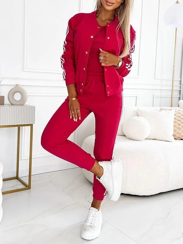 Ensemble 3 pièces automne veste boutonnée débardeur pantalon